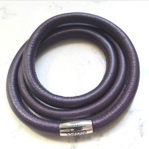 Endless Leather Charm Bracelet Triple Wrap Purple Magnetic Clasp
